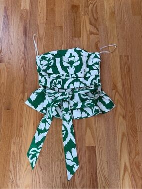 White House Black Market White and Green Strapless top with Waist Tie